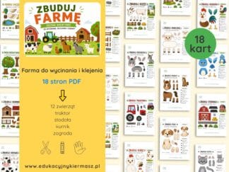 Farma do wycinania i klejenia – karty pracy PDF | zwierzęta, traktor, stodoła